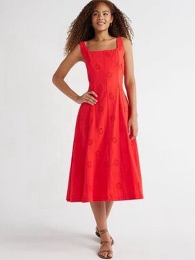 Free Assembly Red Cotton Eyelet Dress Women’s Size Medium
